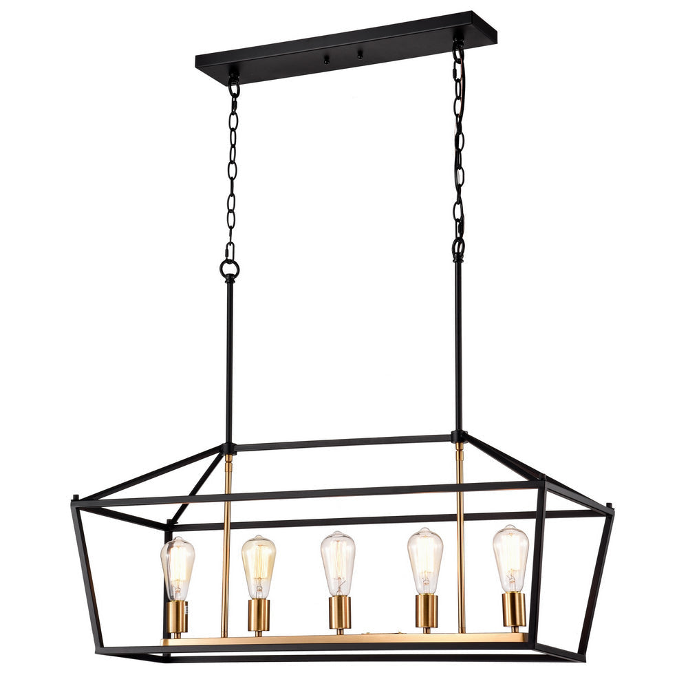 Chloe Lighting Ironclad Industrial 5 Light Textured Black Island Pendant Ceiling Fixture 36" Wide