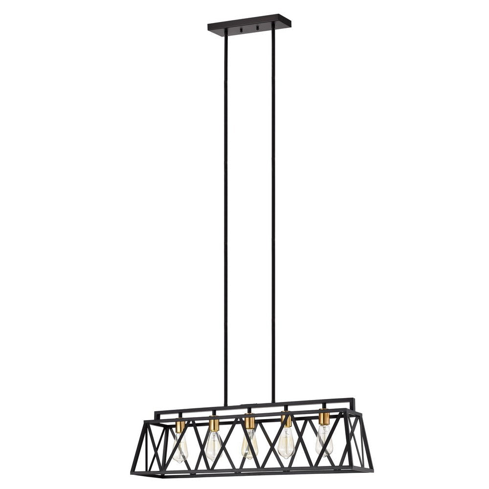 Chloe Lighting Ironclad Industrial 5 Light Textured Black Island Pendant Ceiling Fixture 35’’ Wide CHL-CH2D011BK35-IL5