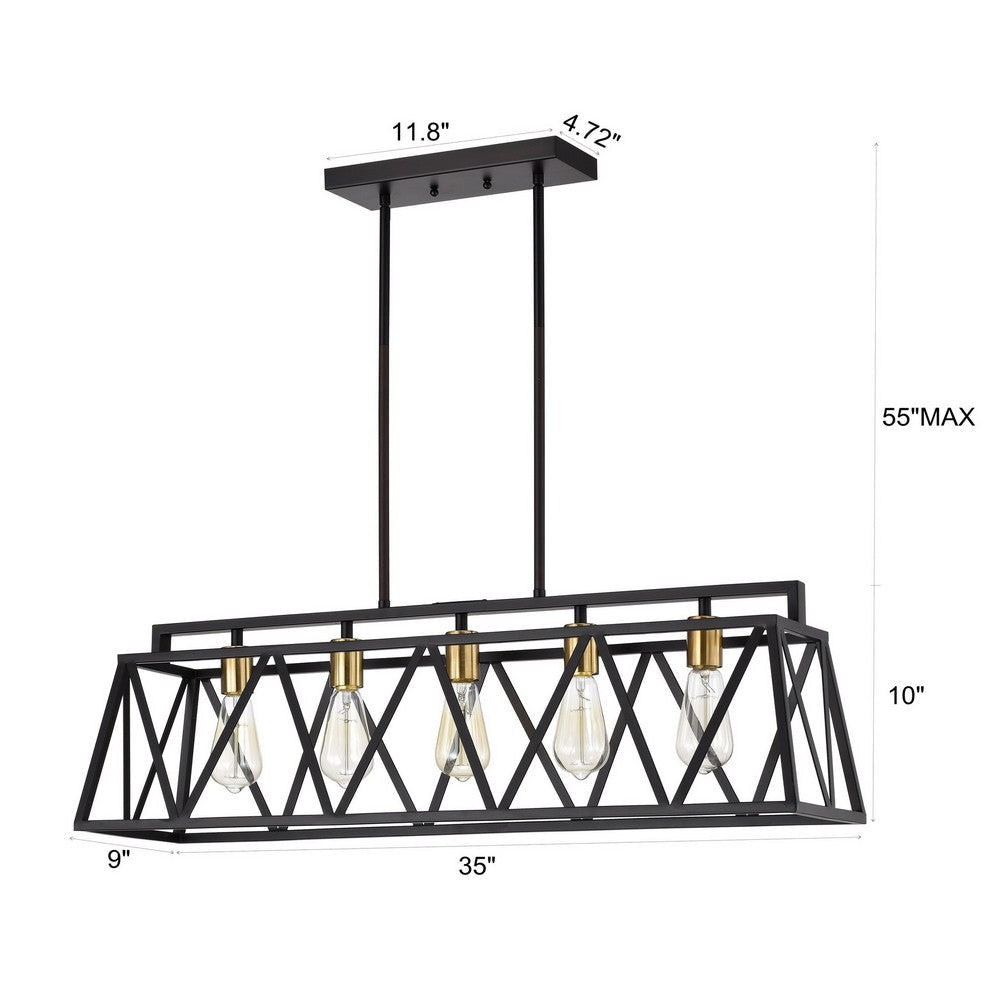 Chloe Lighting Ironclad Industrial 5 Light Textured Black Island Pendant Ceiling Fixture 35’’ Wide CHL-CH2D011BK35-IL5