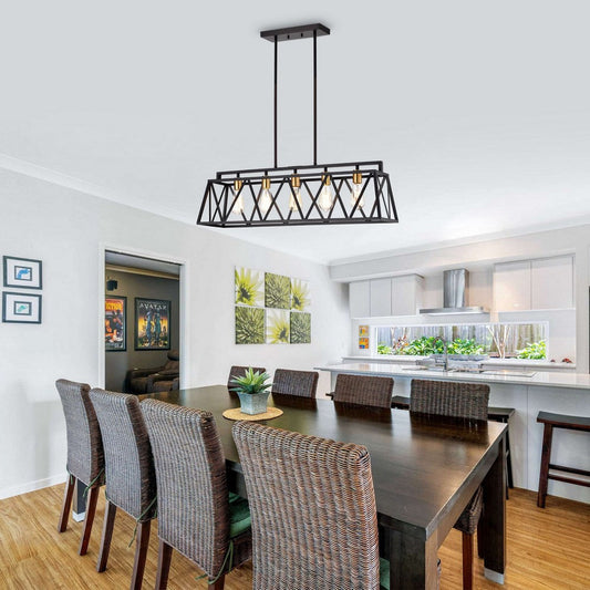 Chloe Lighting Ironclad Industrial 5 Light Textured Black Island Pendant Ceiling Fixture 35" Wide