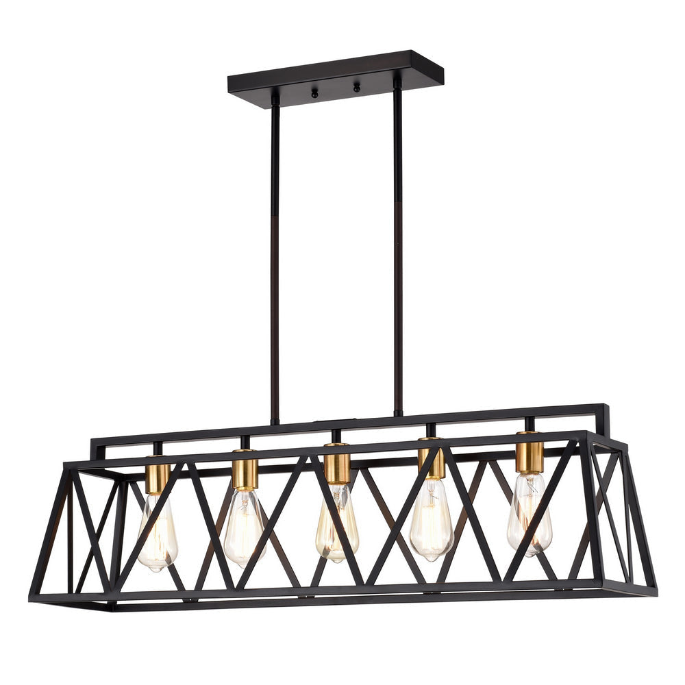 Chloe Lighting Ironclad Industrial 5 Light Textured Black Island Pendant Ceiling Fixture 35" Wide