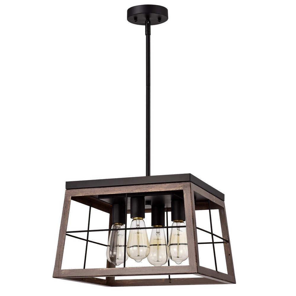 Chloe Lighting Ironclad Industrial 4 Light Ancient Wood Large Pendant Ceiling Fixture 16’’ Wide CHL-CH2D013AW16-DP4