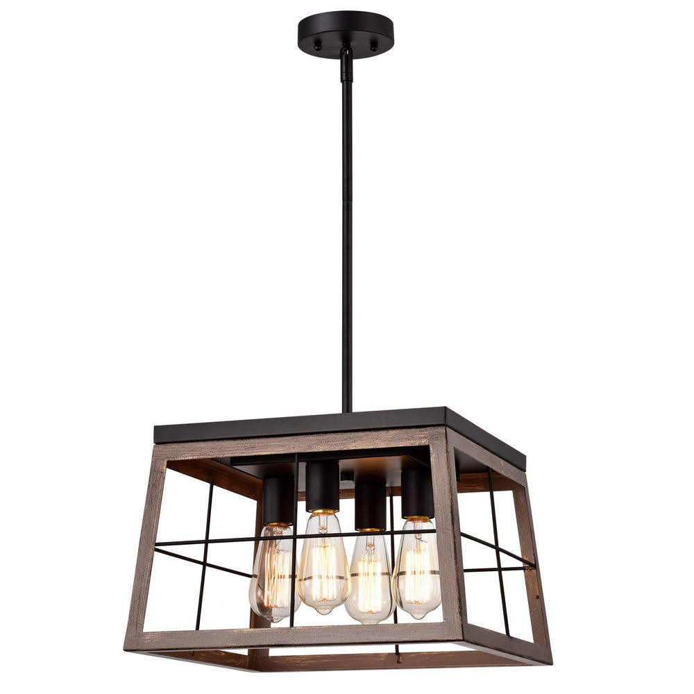 Chloe Lighting Ironclad Industrial 4 Light Ancient Wood Large Pendant Ceiling Fixture 16" Wide