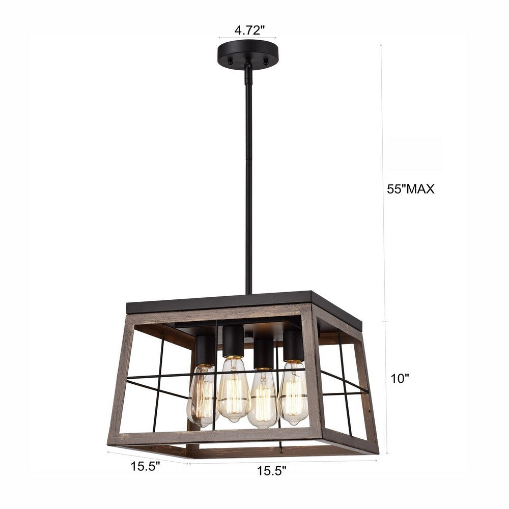 Chloe Lighting Ironclad Industrial 4 Light Ancient Wood Large Pendant Ceiling Fixture 16’’ Wide CHL-CH2D013AW16-DP4