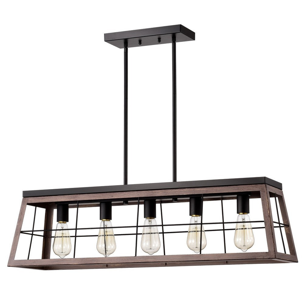Chloe Lighting Ironclad Industrial 5 Light Ancient Wood Island Pendant Ceiling Fixture 35’’ Wide CHL-CH2D013AW35-IL5