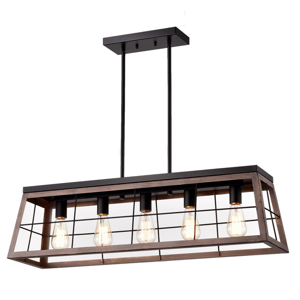 Chloe Lighting Ironclad Industrial 5 Light Ancient Wood Island Pendant Ceiling Fixture 35" Wide