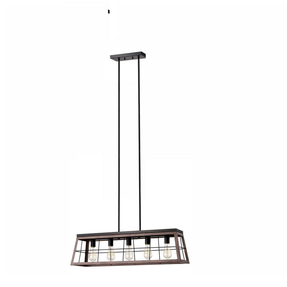 Chloe Lighting Ironclad Industrial 5 Light Ancient Wood Island Pendant Ceiling Fixture 35’’ Wide CHL-CH2D013AW35-IL5