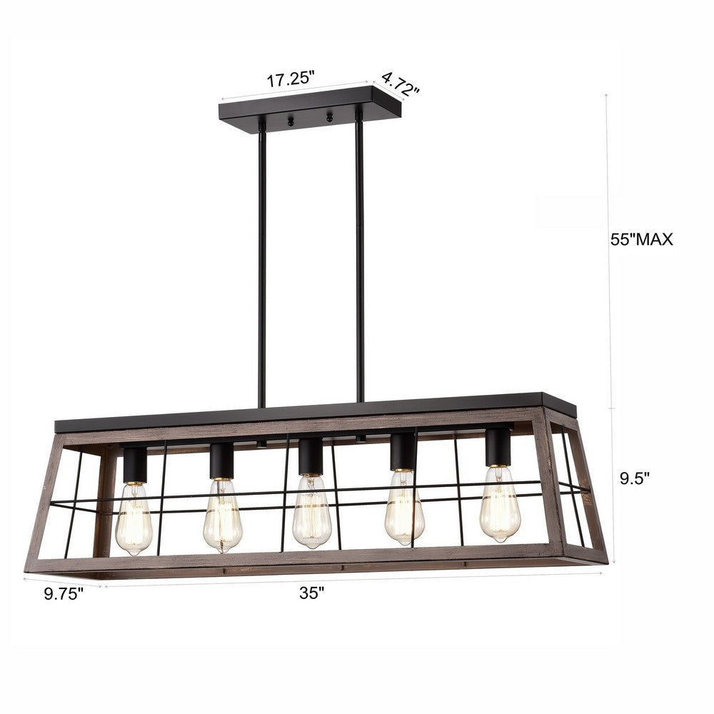 Chloe Lighting Ironclad Industrial 5 Light Ancient Wood Island Pendant Ceiling Fixture 35’’ Wide CHL-CH2D013AW35-IL5