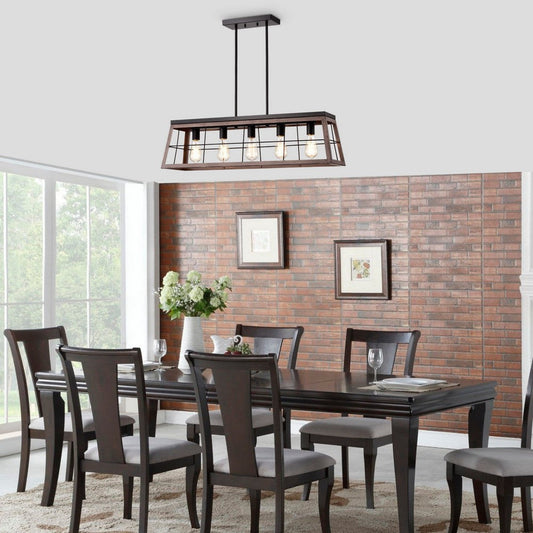 Chloe Lighting Ironclad Industrial 5 Light Ancient Wood Island Pendant Ceiling Fixture 35" Wide