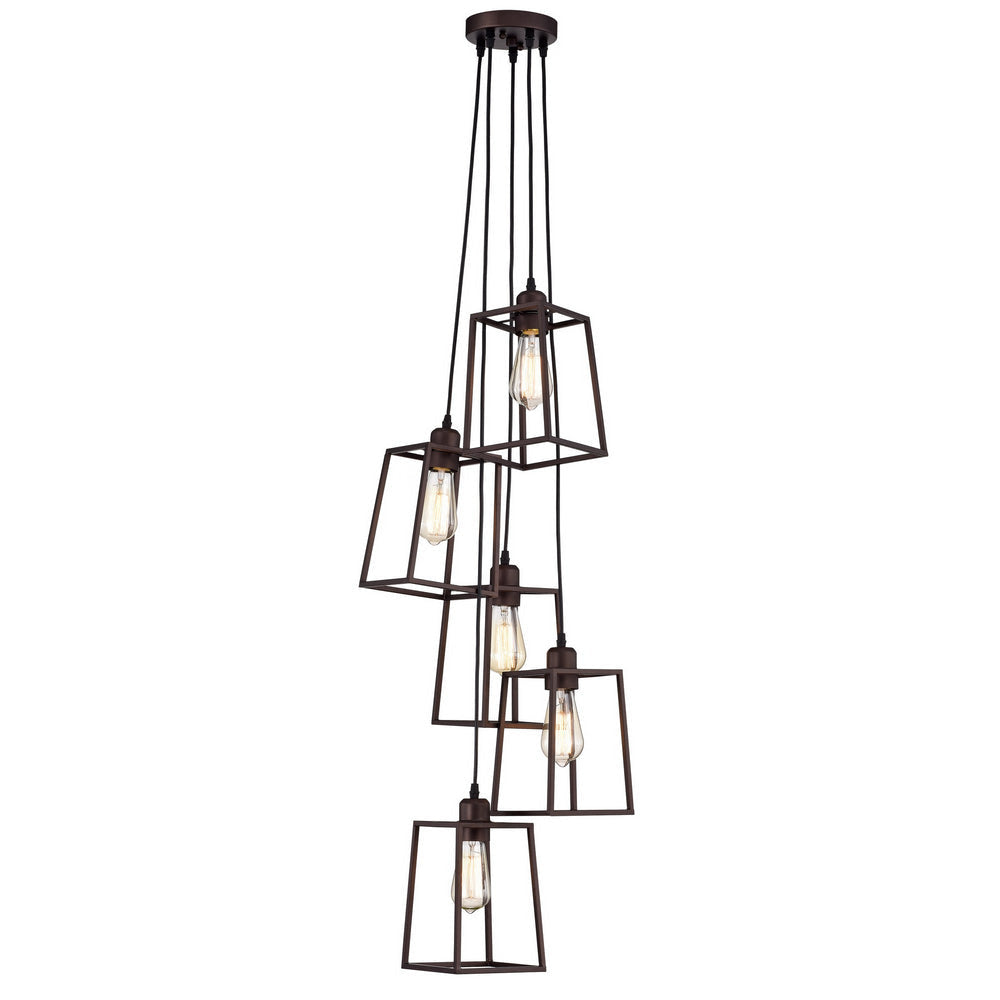 Chloe Lighting Ironclad Industrial 5 Light Oil Rubbed Bronze Large Pendant Ceiling Fixture 18" Wide