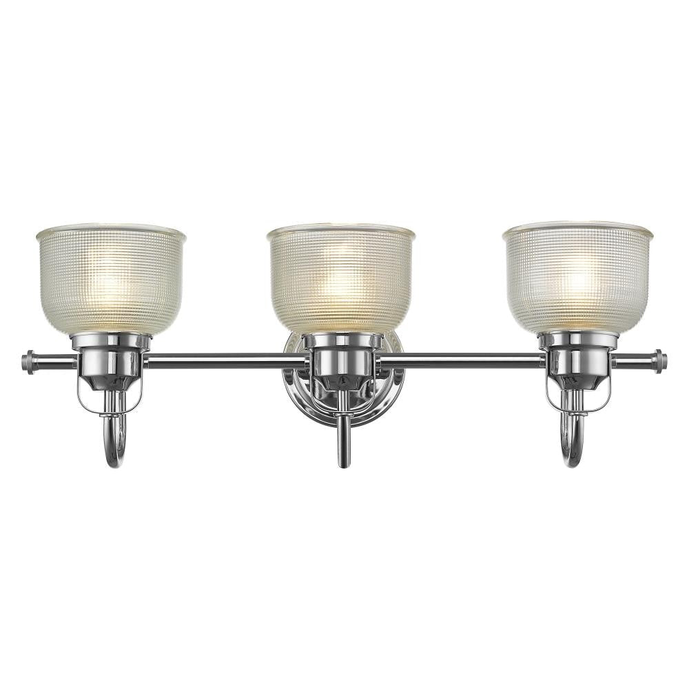LUCIE Industrial-style 3 Light Chrome Finish Clear Prismatic Glass 25" Wide