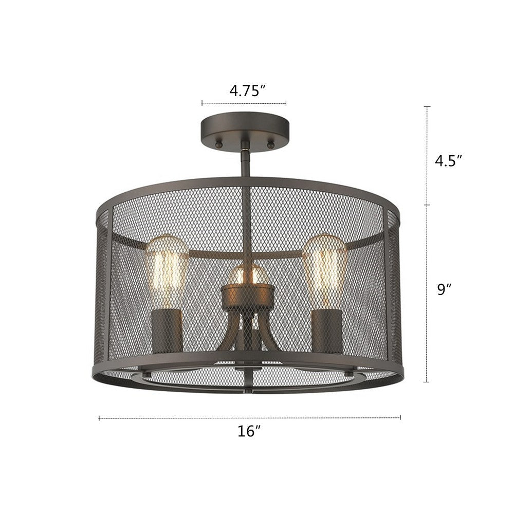 Industrial Metal 3 Light Ceiling Fixture with Wall Outlet Switch Bronze CHL-CH2D065RB16-SF3