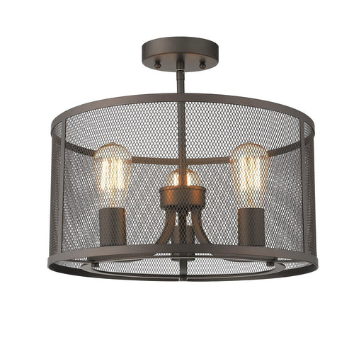 Industrial Metal 3 Light Ceiling Fixture with Wall Outlet Switch, Bronze