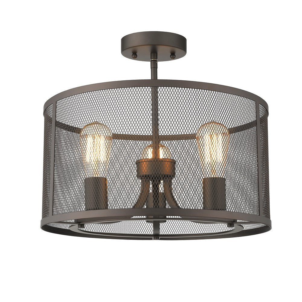 Industrial Metal 3 Light Ceiling Fixture with Wall Outlet Switch, Bronze