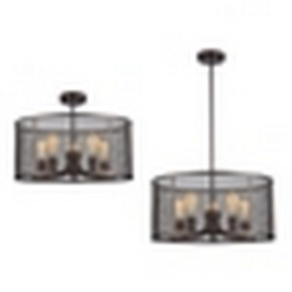 CHLOE Lighting LORRY Industrial 5 Light Rubbed Bronze Semi-flush 20’’ Wide CHL-CH2D065RB20-SF5
