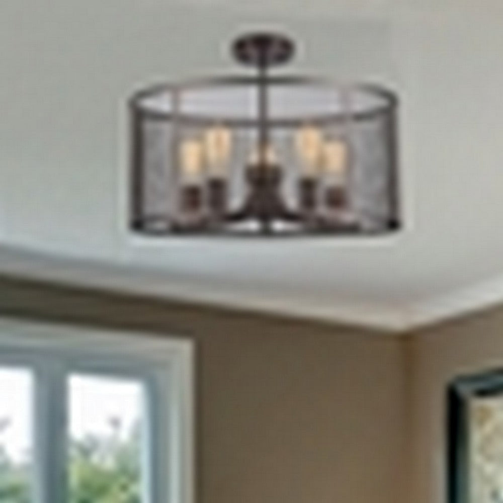 CHLOE Lighting LORRY Industrial 5 Light Rubbed Bronze Semi-flush 20’’ Wide CHL-CH2D065RB20-SF5