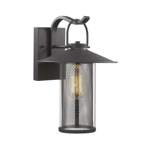 ELIJAH Industrial-style 1 Light Textured Black Outdoor Wall Sconce 14" Tall
