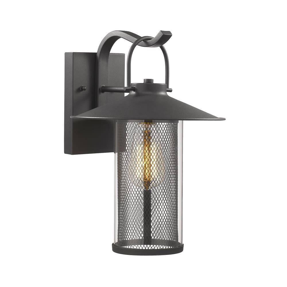 ELIJAH Industrial-style 1 Light Textured Black Outdoor Wall Sconce 14" Tall