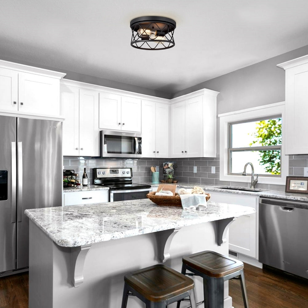 CHLOE Lighting IRONCLAD Industrial 2 Light Textured Black Ceiling Flush Fixture 12’’ Wide CHL-CH2D323BK12-CF2