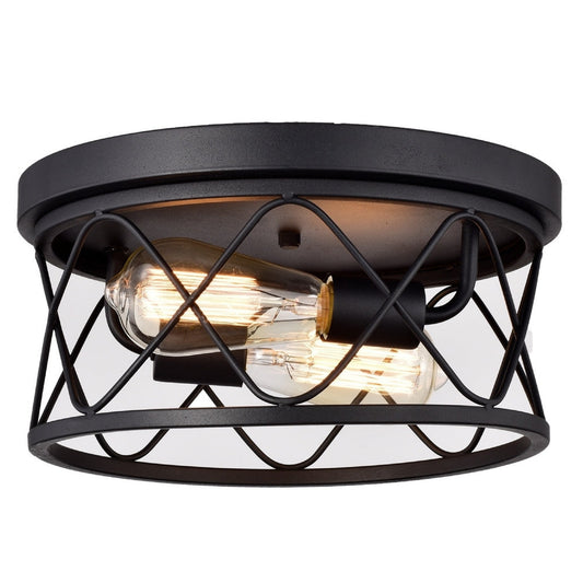 CHLOE Lighting IRONCLAD Industrial 2 Light Textured Black Ceiling Flush Fixture 12" Wide