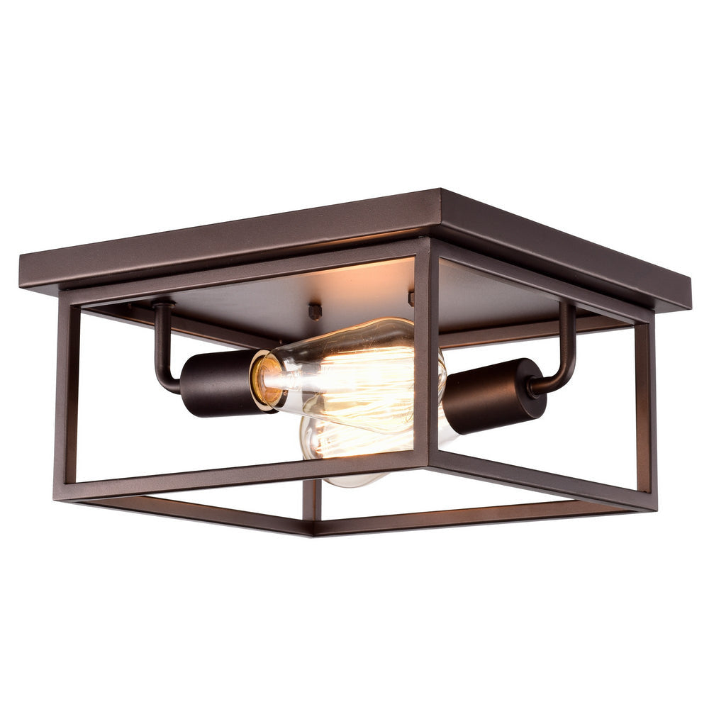 Chloe Lighting Ironclad Industrial 2 Light Oil Rubbed Bronze Ceiling Flush Fixture 11" Wide