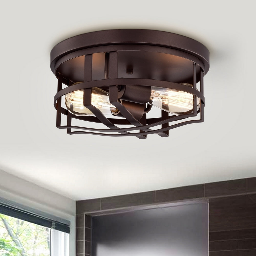 CHLOE Lighting IRONCLAD Industrial 2 Light Oil Rubbed Bronze Ceiling Flush Fixture 12’’ Wide CHL-CH2D326RB12-CF2