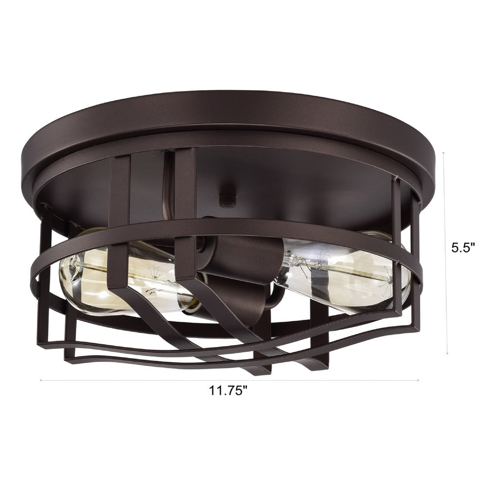 CHLOE Lighting IRONCLAD Industrial 2 Light Oil Rubbed Bronze Ceiling Flush Fixture 12’’ Wide CHL-CH2D326RB12-CF2