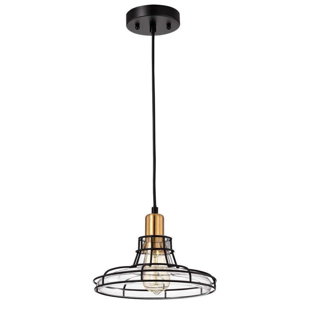 Gianna Transitional 1 Light Black And Burnished Brass Mini Pendant Ceiling Fixture 10’’ Wide CHL-CH2D804BB10-DP1