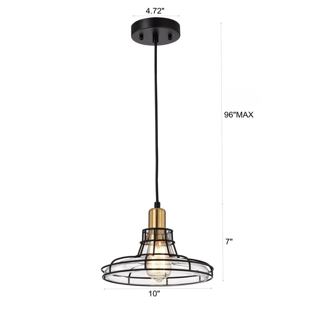 Gianna Transitional 1 Light Black And Burnished Brass Mini Pendant Ceiling Fixture 10’’ Wide CHL-CH2D804BB10-DP1