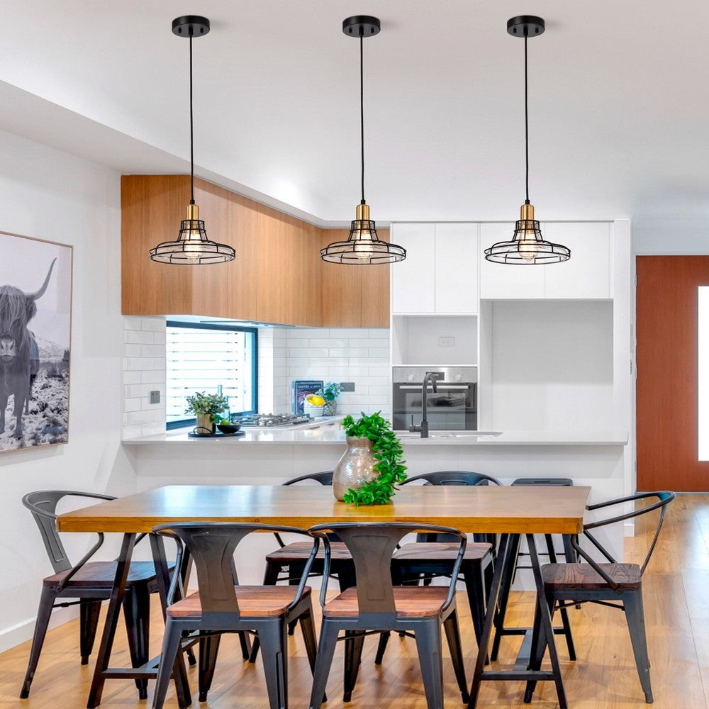 Gianna Transitional 1 Light Black And Burnished Brass Mini Pendant Ceiling Fixture 10’’ Wide CHL-CH2D804BB10-DP1