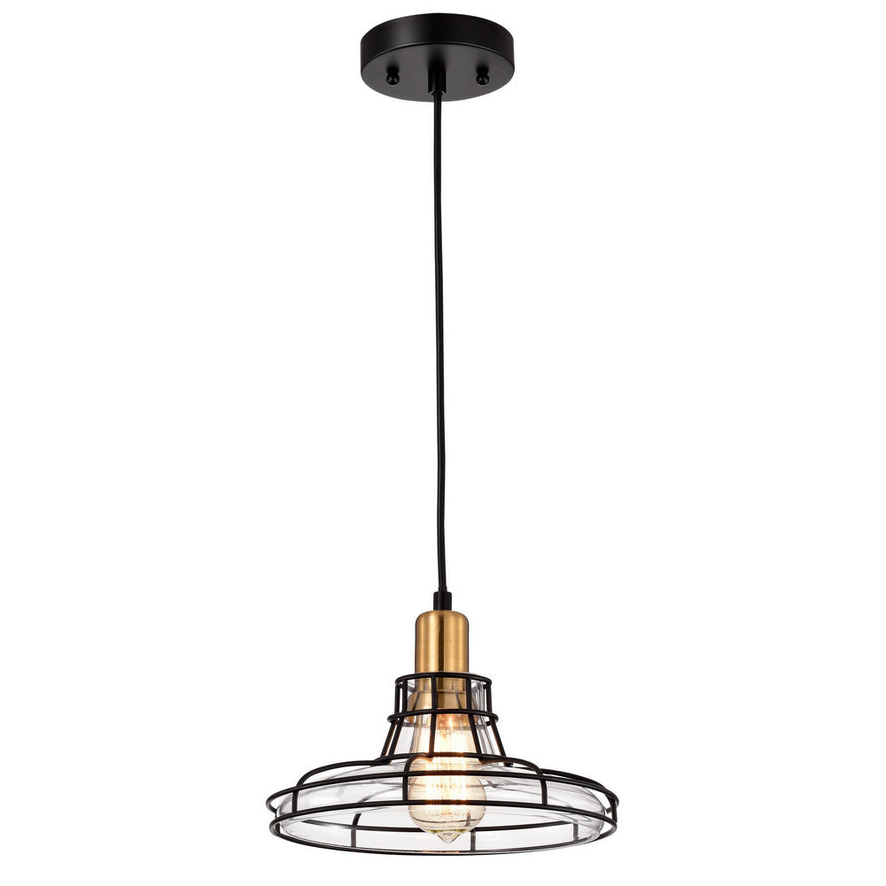 Gianna Transitional 1 Light Black And Burnished Brass Mini Pendant Ceiling Fixture 10" Wide