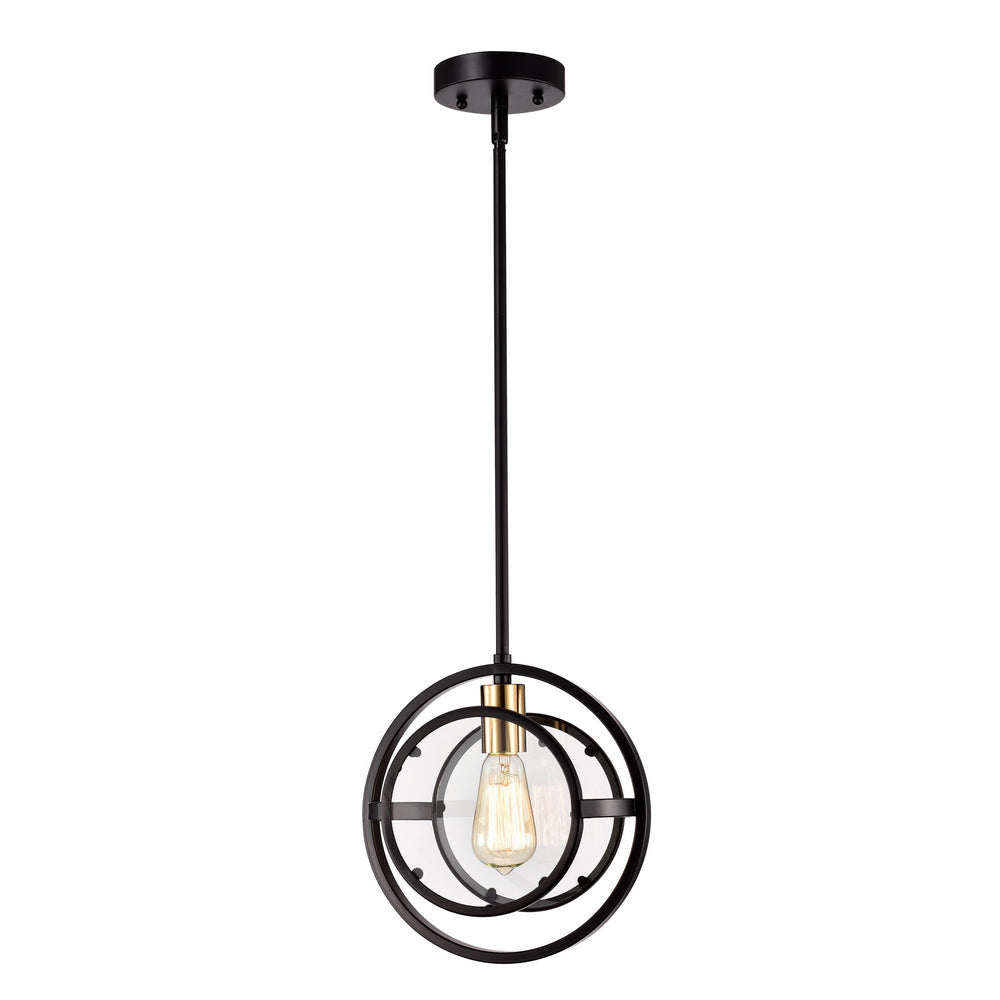 Christine Transitional 1 Light Black And Burnished Brass Mini Pendant Ceiling Fixture 10" Wide
