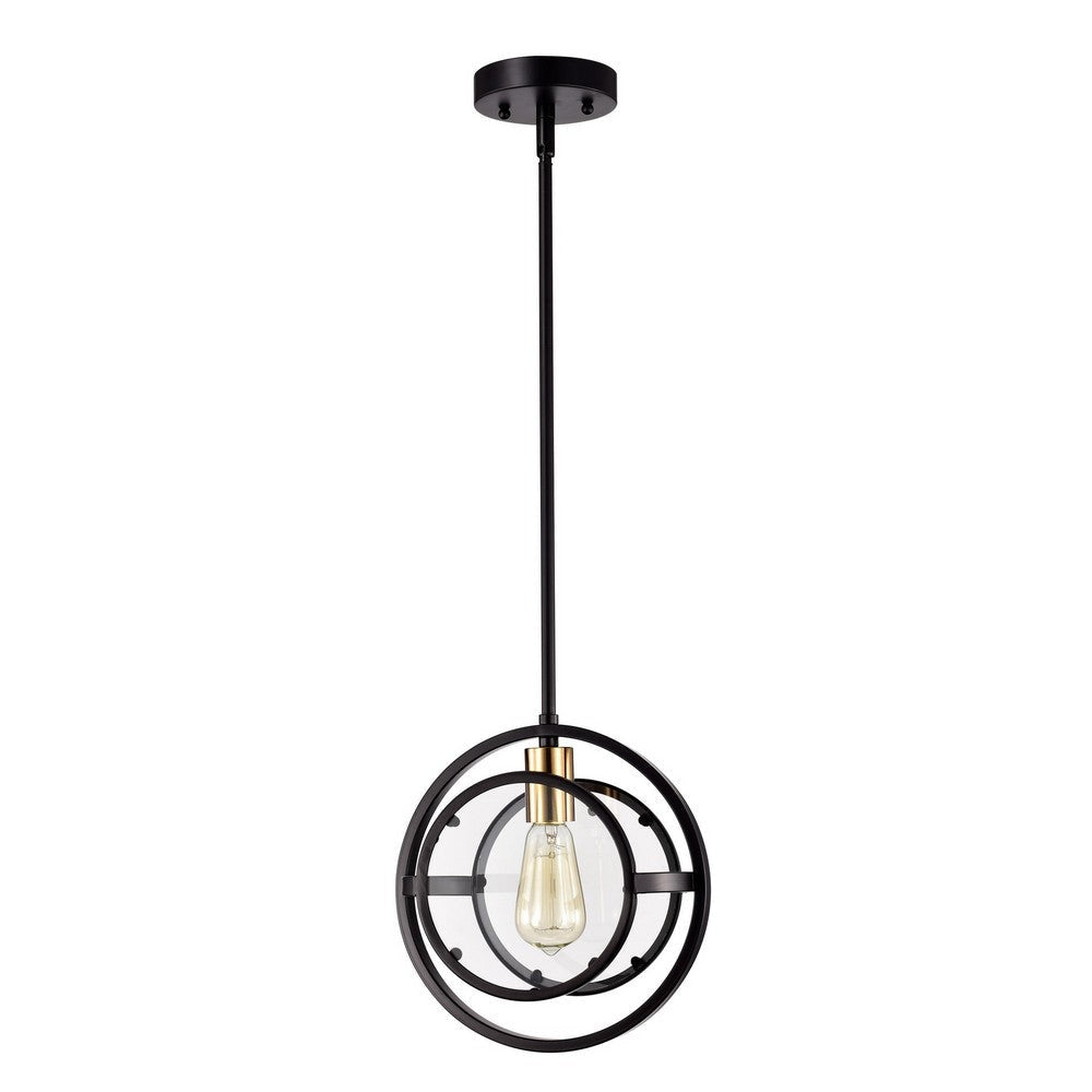 Christine Transitional 1 Light Black And Burnished Brass Mini Pendant Ceiling Fixture 10’’ Wide CHL-CH2D807BB10-DP1