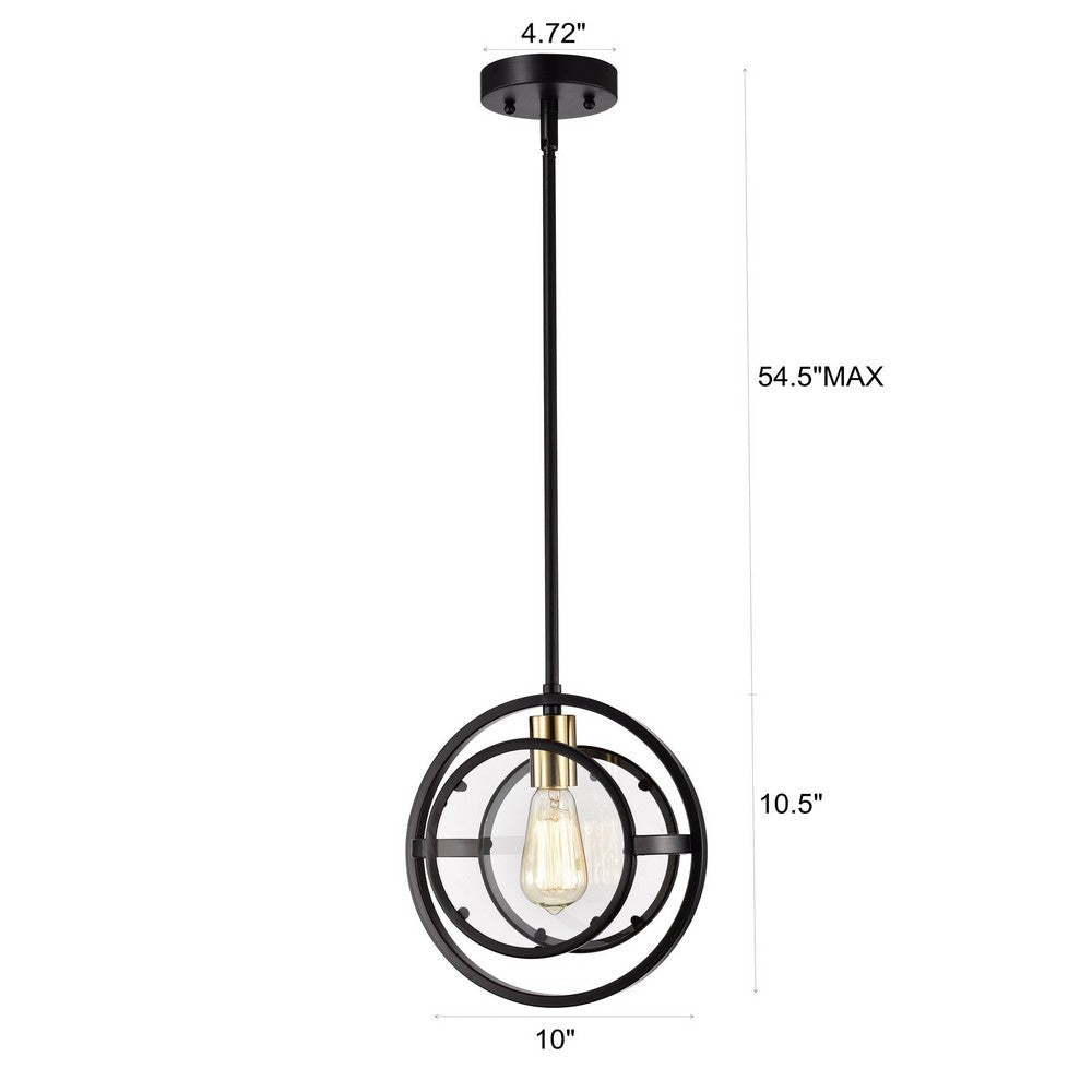 Christine Transitional 1 Light Black And Burnished Brass Mini Pendant Ceiling Fixture 10’’ Wide CHL-CH2D807BB10-DP1