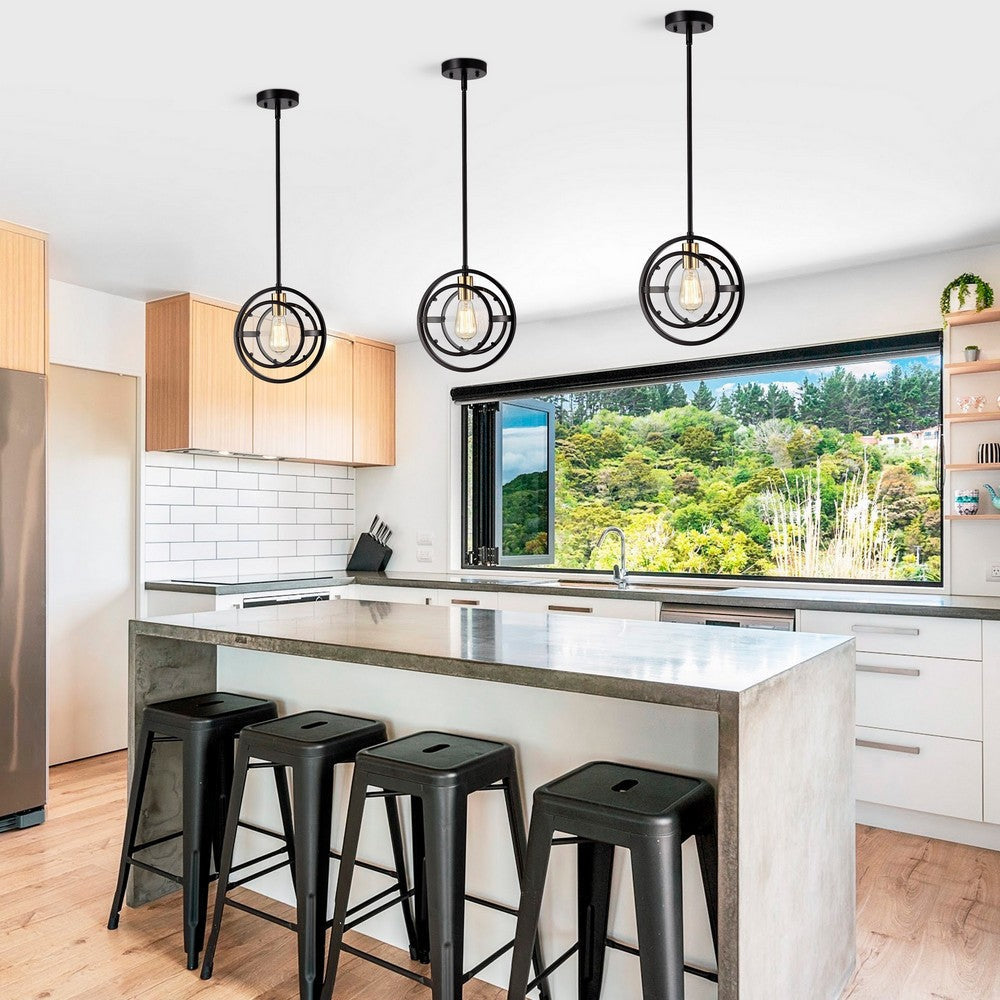 Christine Transitional 1 Light Black And Burnished Brass Mini Pendant Ceiling Fixture 10’’ Wide CHL-CH2D807BB10-DP1