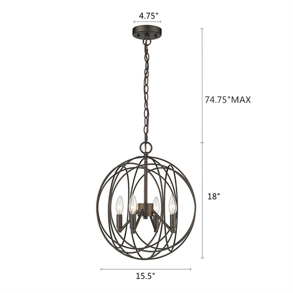 Farmhouse Metal 4 Light Ceiling Pendant with Wall Outlet Switch Bronze CHL-CH2H118RB16-UP4