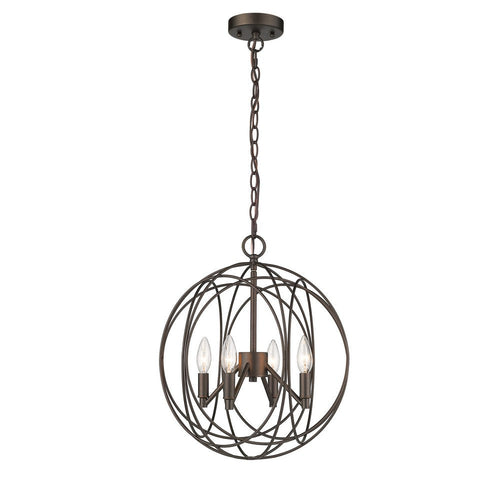 Farmhouse Metal 4 Light Ceiling Pendant with Wall Outlet Switch, Bronze
