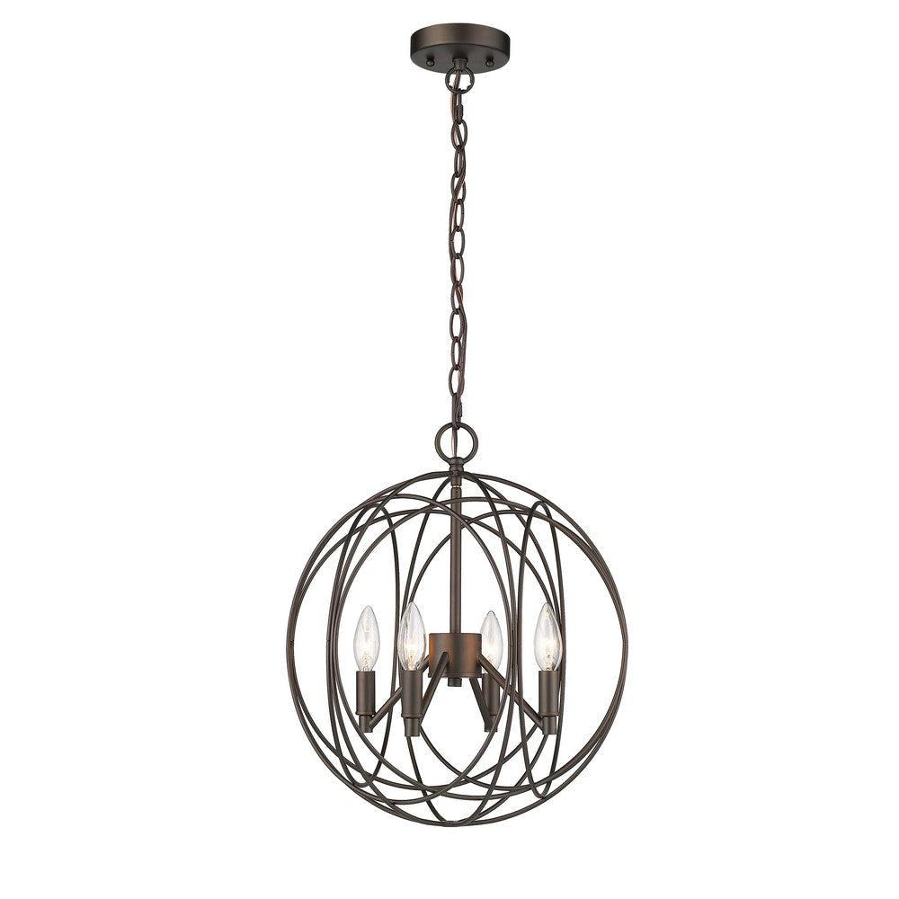 Farmhouse Metal 4 Light Ceiling Pendant with Wall Outlet Switch, Bronze