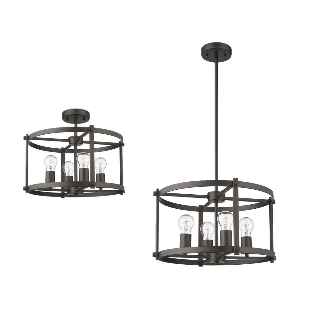 Farmhouse Metal 4 Light Ceiling Fixture with Wall Outlet Switch Bronze CHL-CH2H119RB18-SF4
