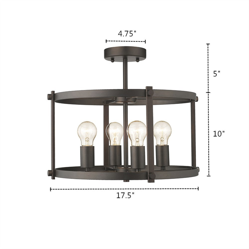 Farmhouse Metal 4 Light Ceiling Fixture with Wall Outlet Switch Bronze CHL-CH2H119RB18-SF4