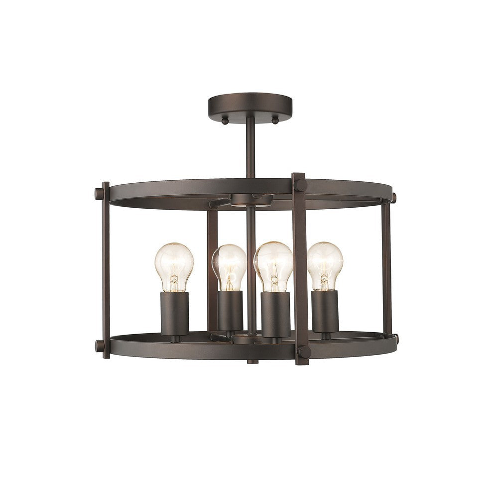 Farmhouse Metal 4 Light Ceiling Fixture with Wall Outlet Switch, Bronze