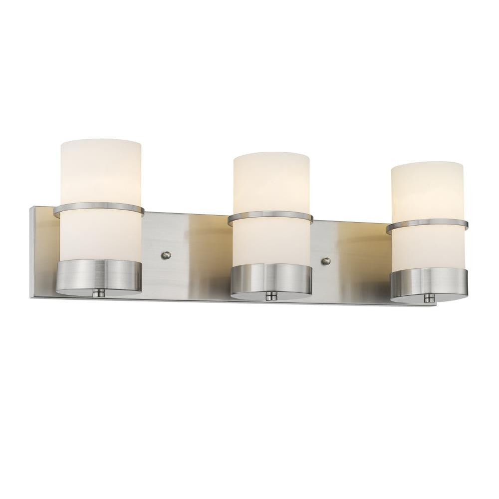 PENELOPE Contemporary 3 Light Brushed Nickel Etched White Glass 23" Wide