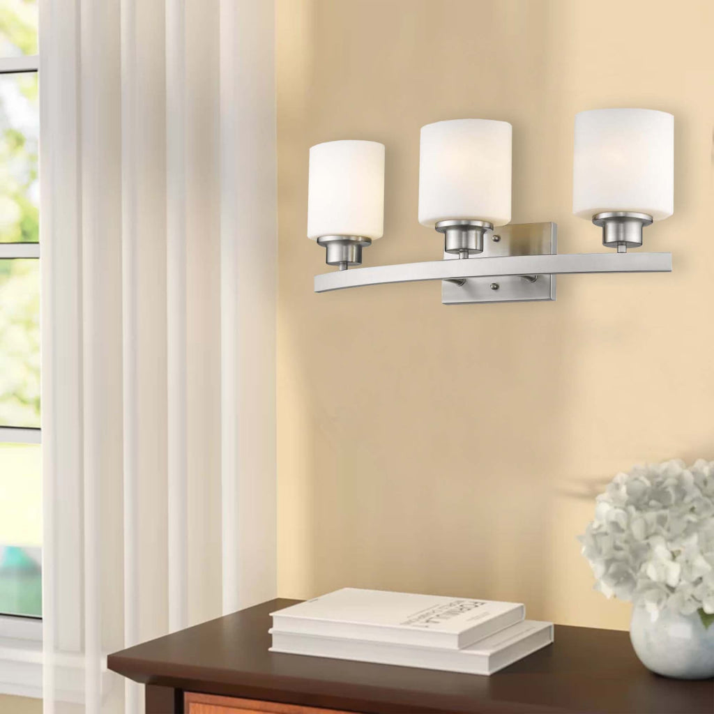 AALIYAH Contemporary 3 Light Brushed Nickel Opal White Glass 23’’ Wide CHL-CH2R009BN23-BL3