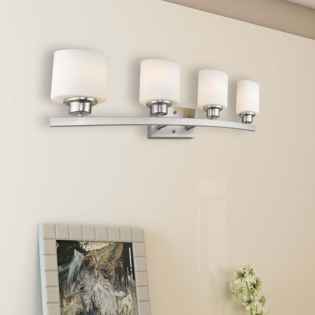 AALIYAH Contemporary 4 Light Brushed Nickel Opal White Glass 32’’ Wide CHL-CH2R009BN32-BL4