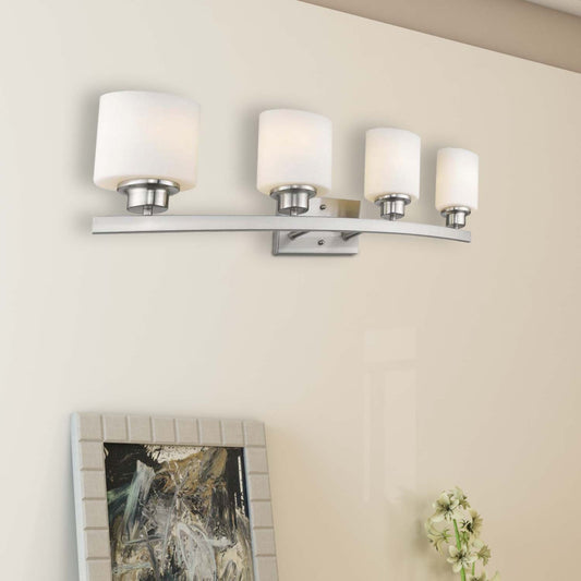 AALIYAH Contemporary 4 Light Brushed Nickel Opal White Glass 32" Wide