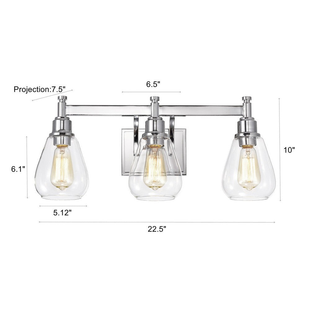 Chloe Lighting Hudson Transitional 3 Light Chrome Bath Vanity Fixture 23’’ Wide CHL-CH2R117CM23-BL3