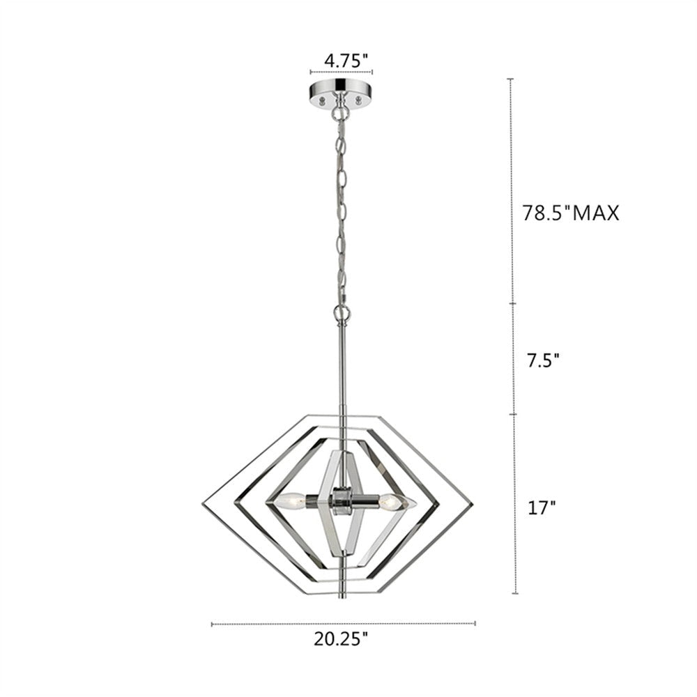 Contemporary 2 Light Metal 20’’ Ceiling Pendant with Chrome Accents Silver CHL-CH2R120CM20-DP2