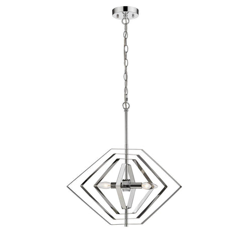 Contemporary 2 Light Metal 20" Ceiling Pendant with Chrome Accents, Silver