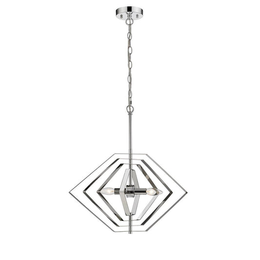 Contemporary 2 Light Metal 20" Ceiling Pendant with Chrome Accents, Silver