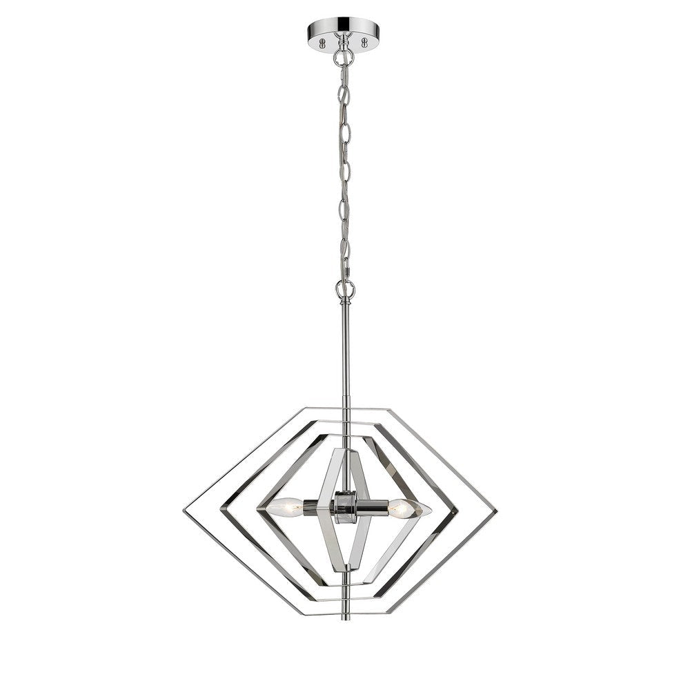 Contemporary 2 Light Metal 20" Ceiling Pendant with Chrome Accents, Silver
